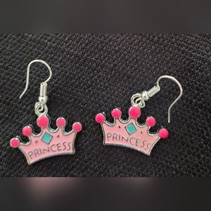 Princess Crown Earrings for Kids, Teens (or Anyone) - Pink and Silver - NEW